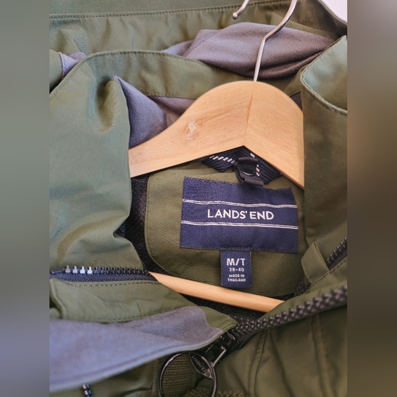 Lands' End Men's Green Full Zip Nylon Hooded Anorak Long Jacket Size Medium - Picture 13 of 17